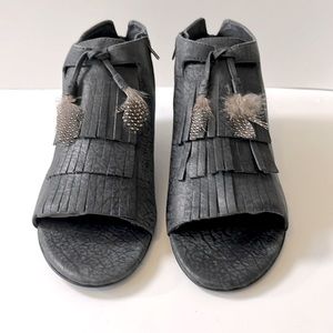 Elizabeth and James 'E-Elisa' Open Toe Fringe Leather Booties, Gray, size 7.5